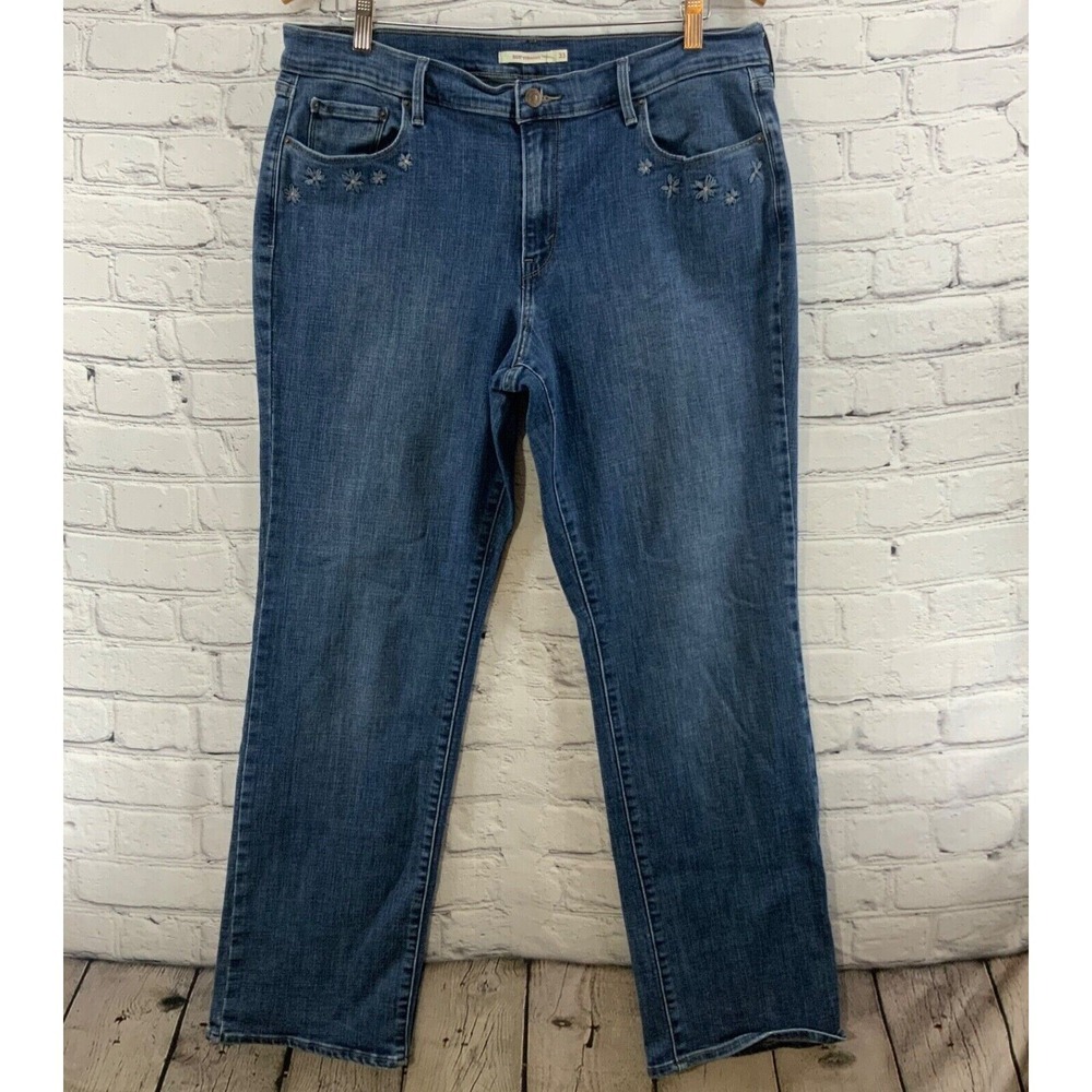 Levis Jeans 505 Womens‎ sz 33 Waist Straight Embroidered Flowers